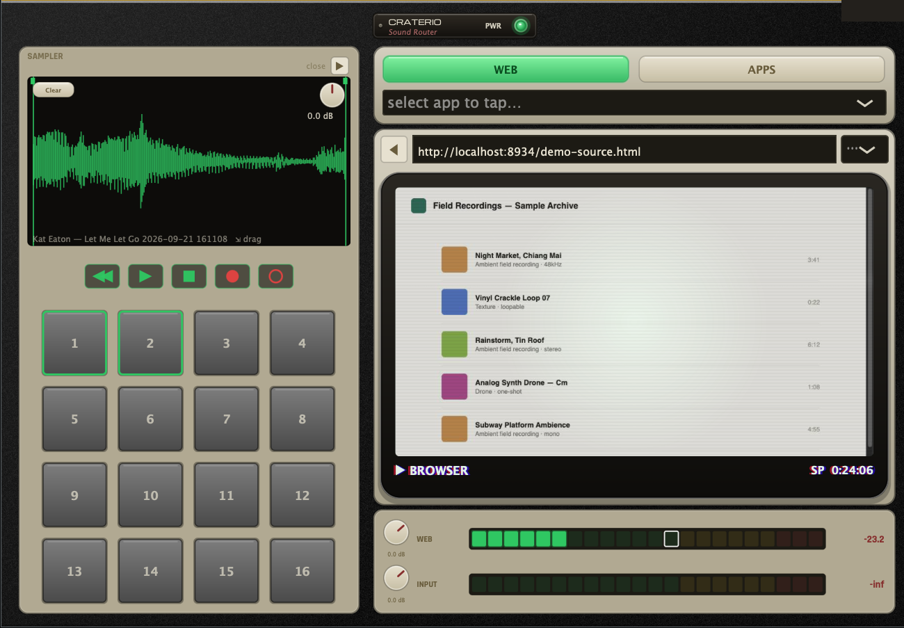 Craterio sampler unfolded next to the sound router